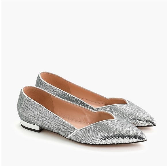 J.Crew Silver Sequin D’Orsay Flats 6.5 - Picture 1 of 8